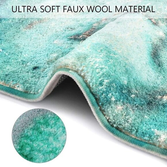 NEW Bath Rug Runner Luxury Turquoise Marble Velvet Bath Mat 18x47 inch Non-Slip - Picture 5 of 10